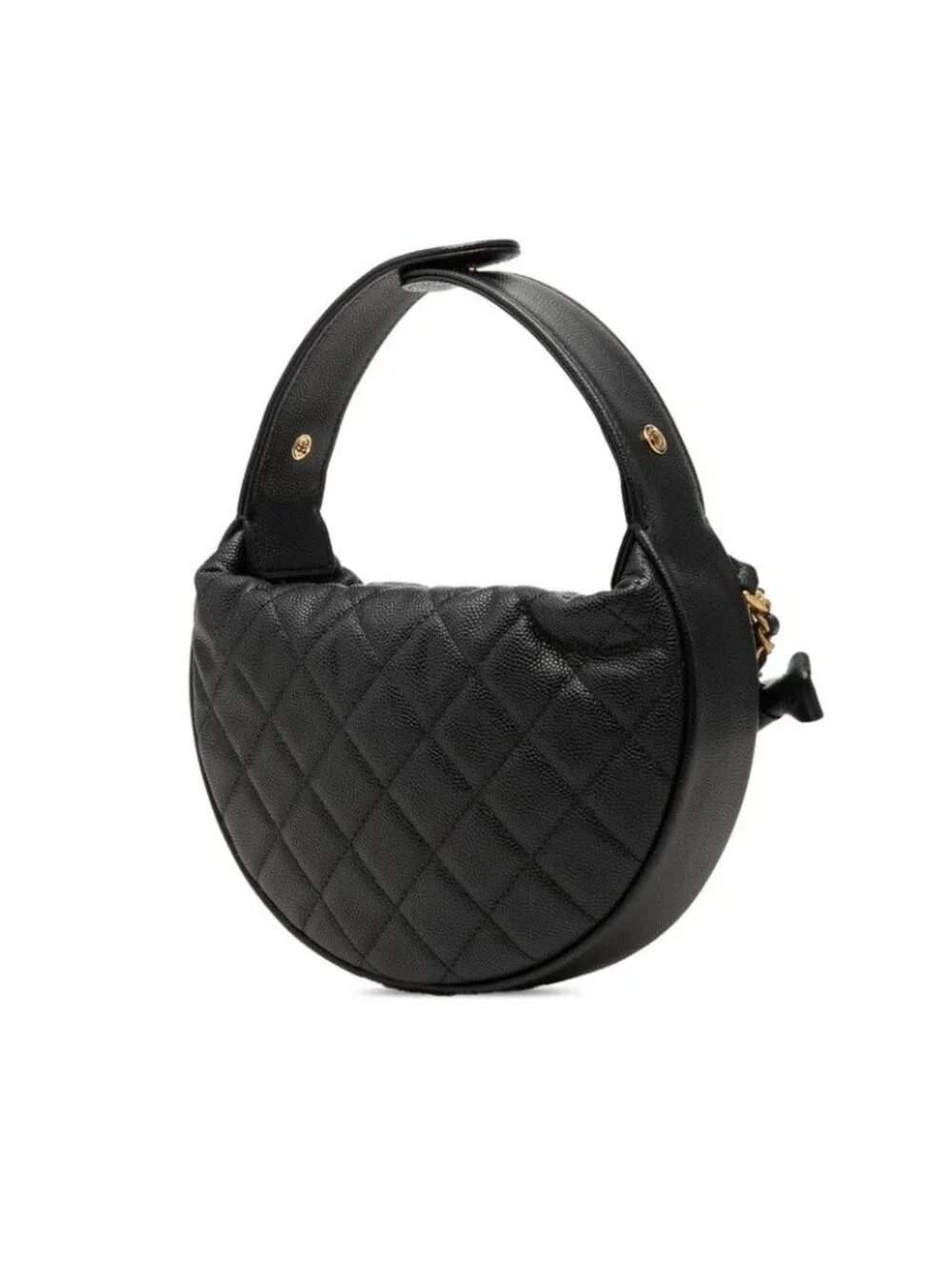 Chanel CC Logo Quilted Mini Hobo Handbag Ribbon Chain Black Caviar Leather
